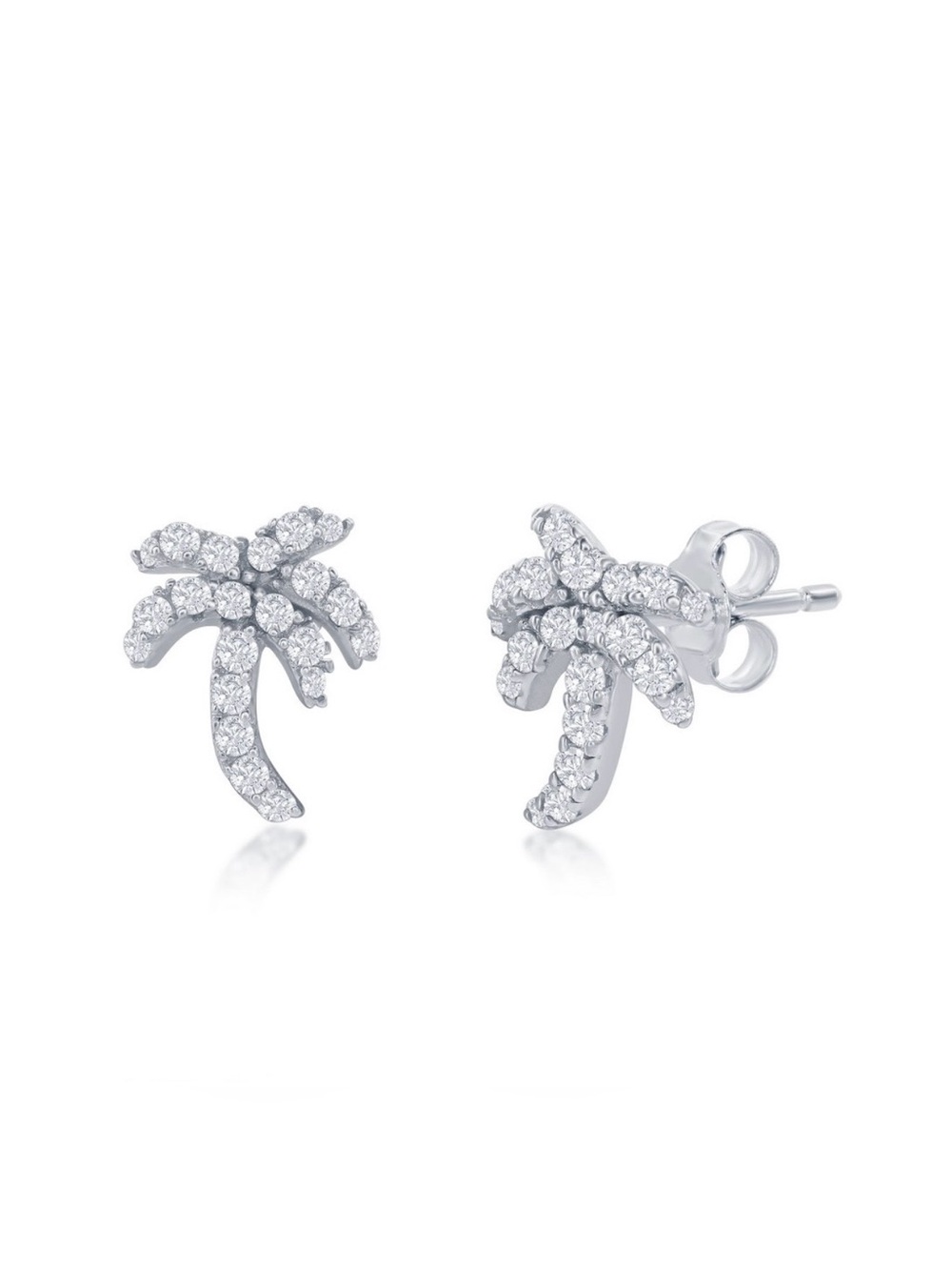 Petite 925 Sterling Silver AAA CZ Palm Tree Stud Earrings